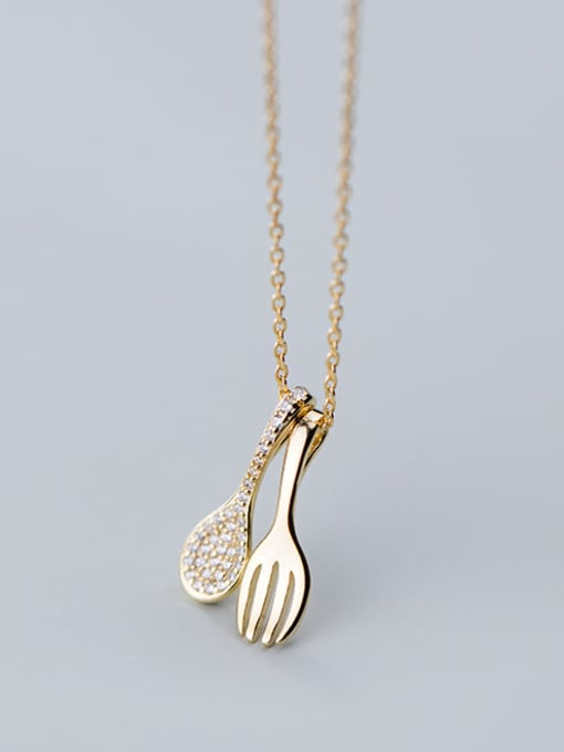 Rosh 925 Sterling Silver With Cubic Zirconia Personality ISpoon Fork Necklaces 2