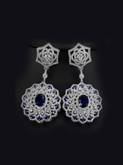 Blue Luxury Retro Flower Party Drop Chandelier earring