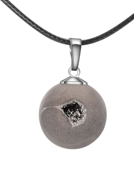 Grey Fashion Round Shaped Carnelian Stone Artificial Leather Necklace