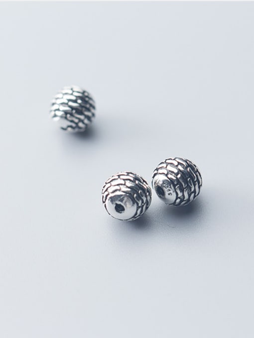 FAN 925 Sterling Silver With Antique Silver Plated Vintage Lines Round Beads 4