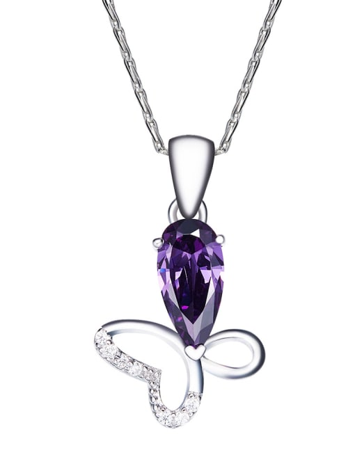 Purple S925 Silver Butterfly Shaped Necklace