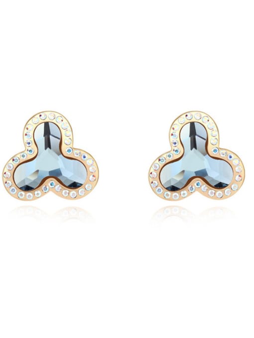 QIANZI Simple Shiny austrian Crystals Champagne Gold Alloy Stud Earrings 2