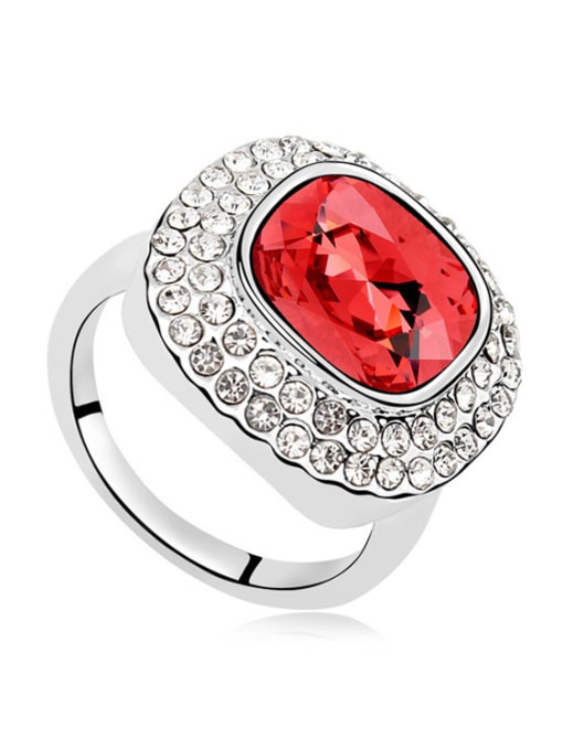 Red Exaggerated Square Cubic austrian Crystals Alloy Ring