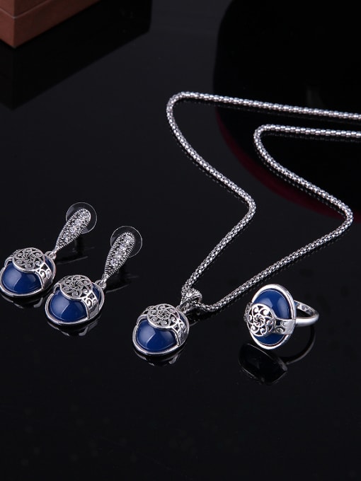 BESTIE Alloy Antique Silver Plated Vintage style Oval Artificial Stone Three Pieces Jewelry Set 1