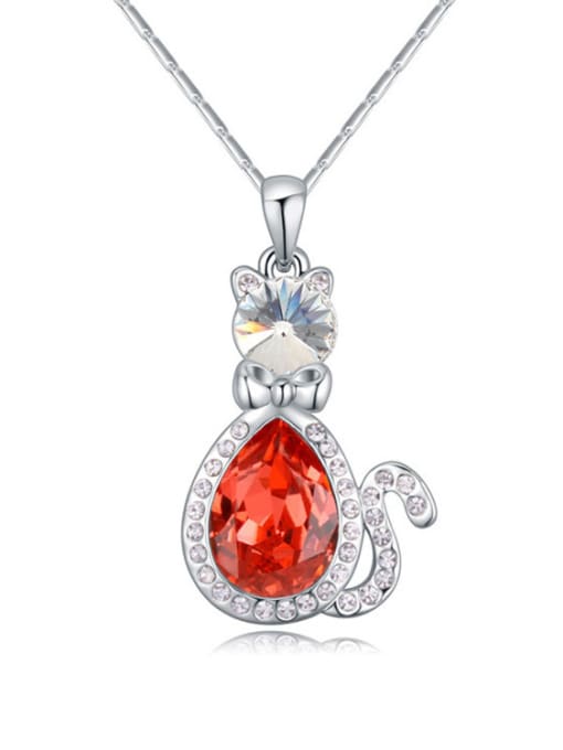 Red Fashion Kitten austrian Crystals Pendant Alloy Necklace