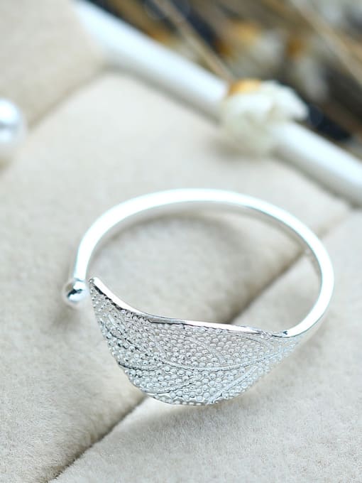 kwan Leaf  Matte Silver Simple Fashion Opening Ring 2