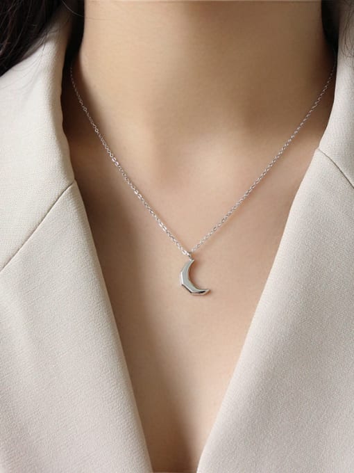 DAKA 925 Sterling Silver With Platinum Plated Simplistic Moon Necklaces 1