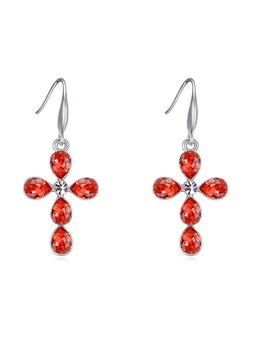 Red Simple Water Drop austrian Crystals Cross Alloy Drop Earrings