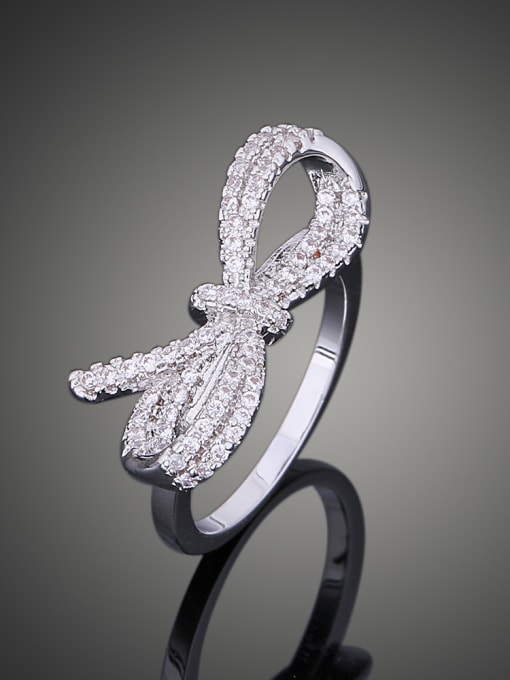 Wei Jia Fashion Cubic White Zircon-studded Bowknot Copper Ring 0