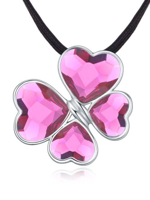 pink Fashion Heart austrian Crystals Flower Pendant Alloy Necklace