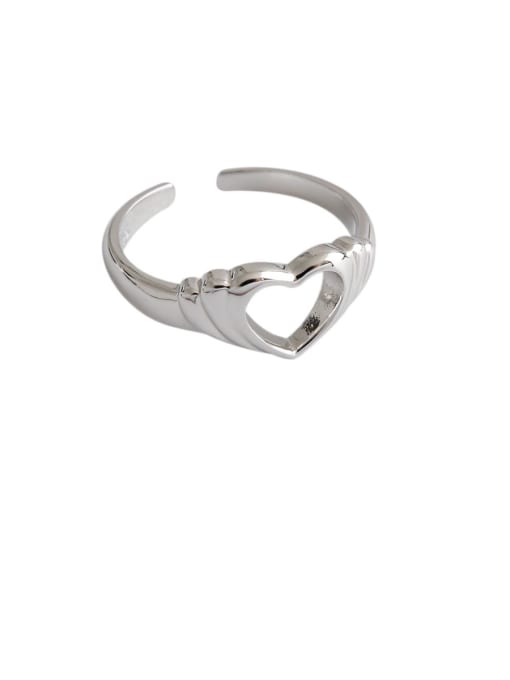 DAKA 925 Sterling Silver With Platinum Plated Simplistic Hollow Heart Free Size  Rings 0