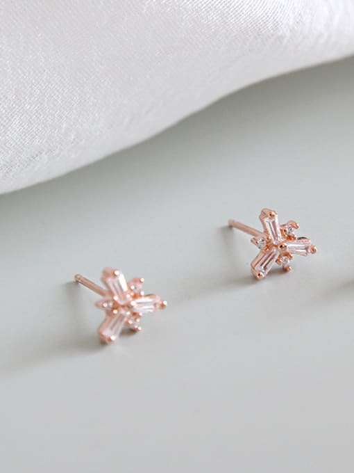 rose gold Sterling silver inlay zircon flower mini earrings