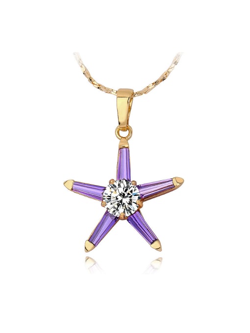 Purple Copper Alloy Gold Plated Fashion Star Zircon Necklace