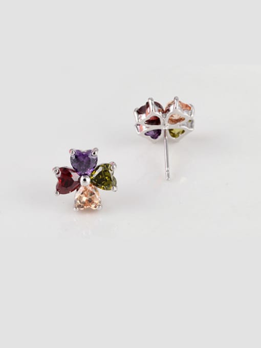 Qing Xing Four-color Mixed Love Zircon Ear Studs 2