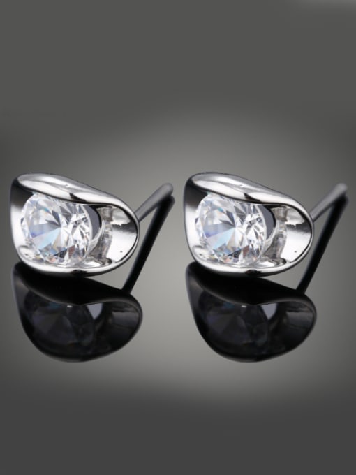 Wei Jia Simple Cubic White Zircon Platinum Plated Copper Stud Earrings 0