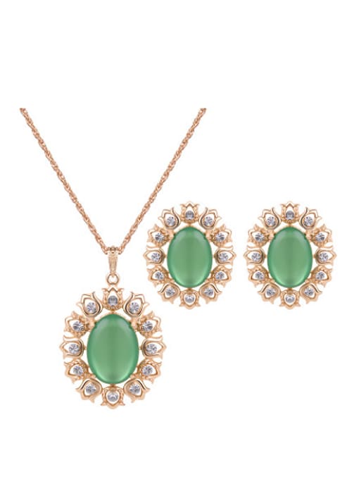 green 2018 2018 2018 2018 Alloy Imitation-gold Plated Fashion Artificial Stones Two Pieces Jewelry Set