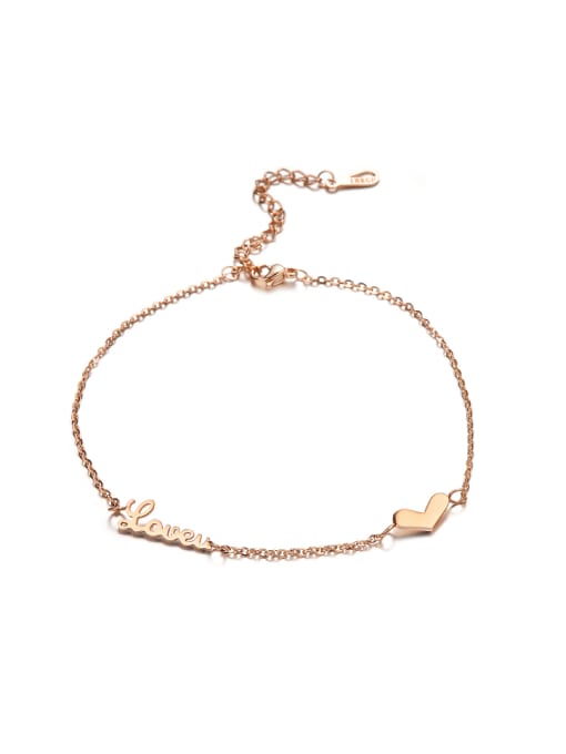 Open Sky Simple Love Heart Rose Gold Plated Titanium Anklet 0