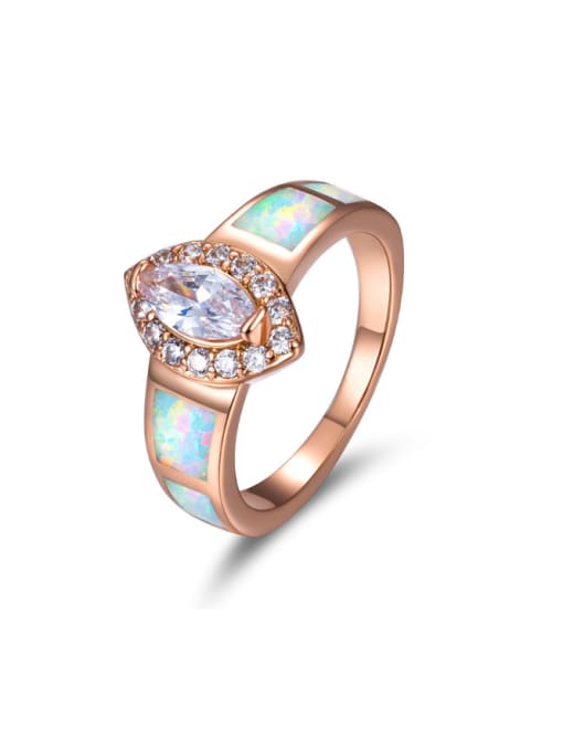 White Opal Rose Gold Plated Colorful Opal Zircons Rose Gold Plated Women Ring