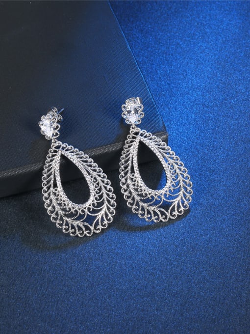 Platinum Elegant Hollow Water Drop Shaped Zircon Earrings