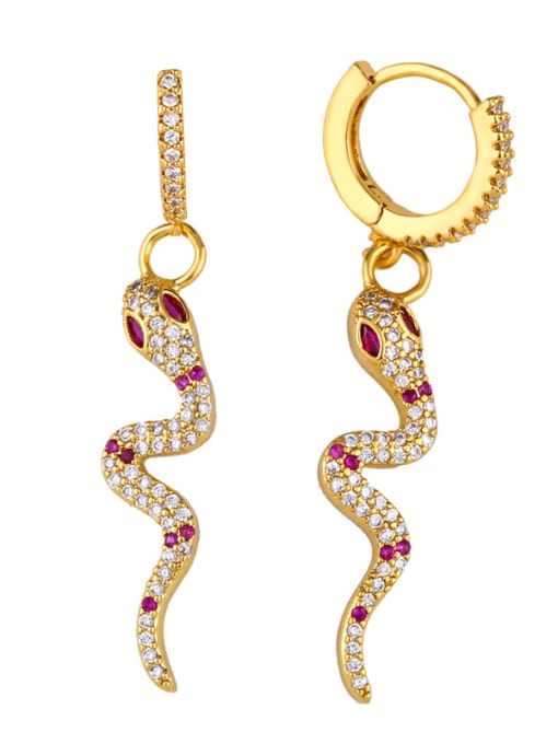 Golden Copper With  Cubic Zirconia Personality Animal snake Drop Earrings
