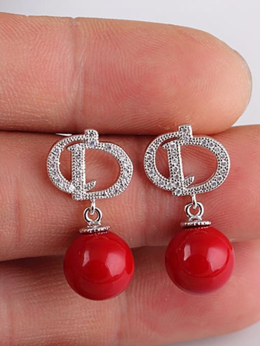 Qing Xing European And American Red Shell Pearl Zircon All-match Temperament drop earring 2