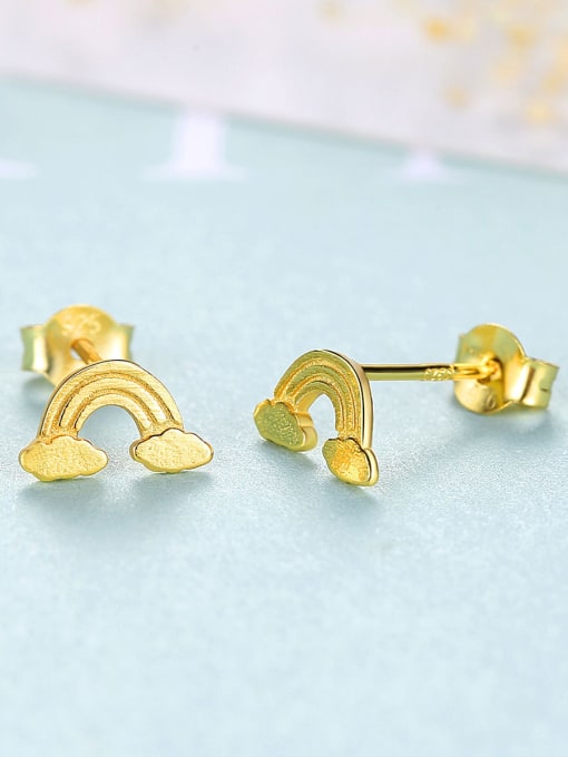 gold-16G12 925 Sterling Silver With Smooth Simplistic Irregular Stud Earrings