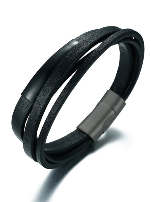 CONG Personality Black Multi-layer Artificial Leather Titanium Bracelet 1