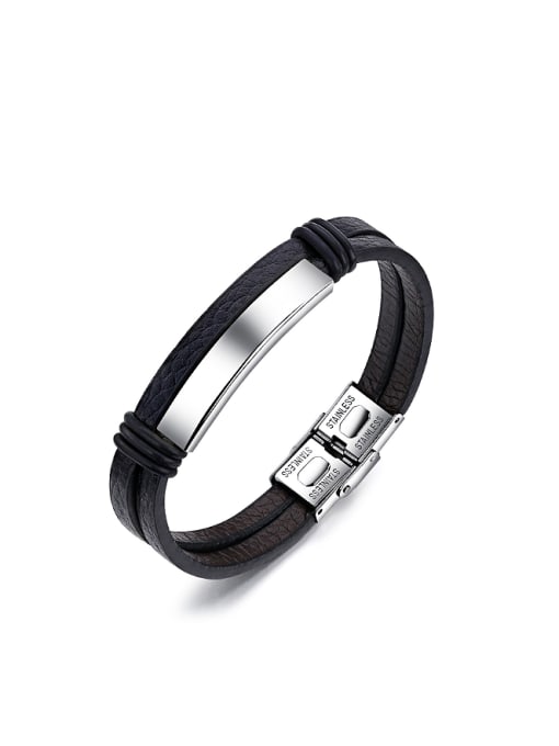 Open Sky Simple Smooth Titanium Artificial Leather Bracelet 0