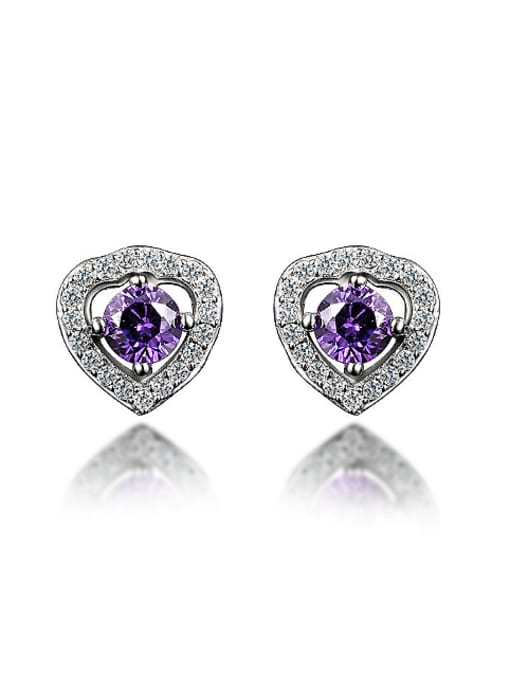 SANTIAGO Fashion Cubic Zirconias-covered Heart 925 Sterling Silver Stud Earrings 0