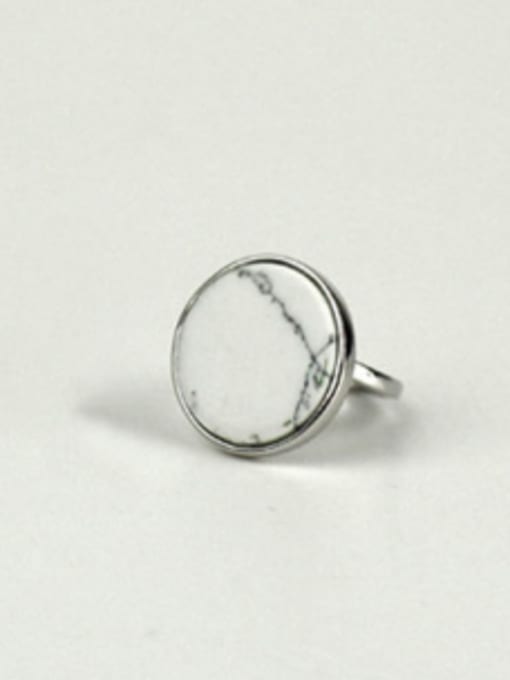 DAKA Fashion Round Turquoise stone Silver Smooth Ring 2