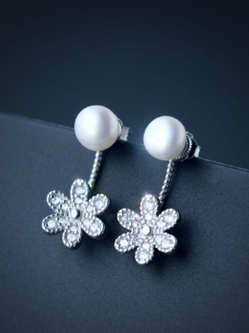 Rosh S925 Silver Freshwater Pearls Sweet Flowers drop earring 0