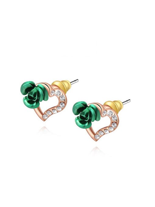 Ronaldo Elegant Green Rose Heart Shaped Crystal Earrings 0