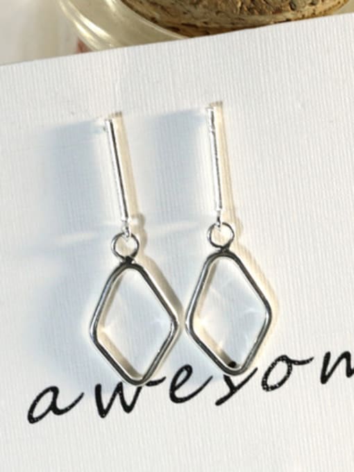 Peng Yuan Simple Hollow Rhombus Silver Earrings 0