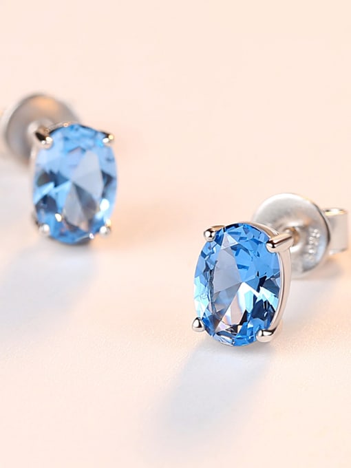Sterling Silver Sky Blue Semi Precious Stones Minimalist Stud Earrings
