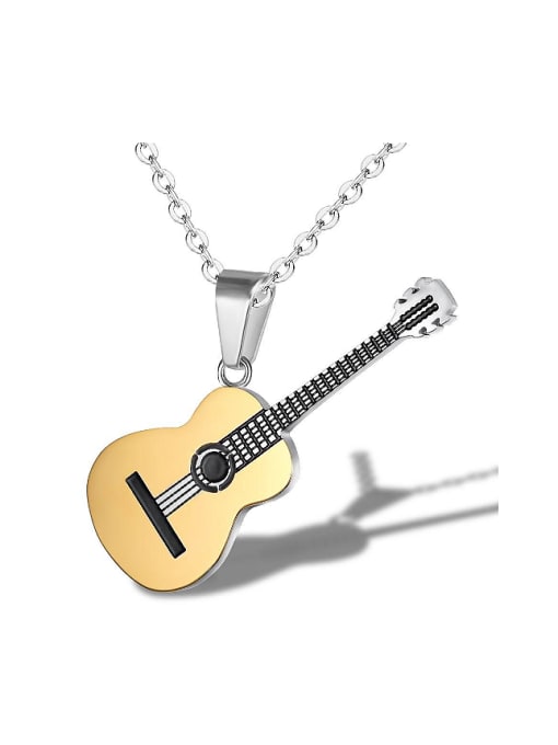 Gold Personalized Little Guitar Pendant Titanium Men Necklace