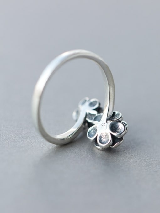 Rosh S925 Silver  retro double flowers opening Cocktail Ring 2