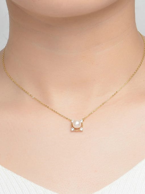 ZK Square Shaped Necklace Gold Plated with Freshwater Pearl 1