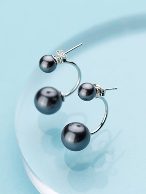 Rosh Personality Geometric Black Artificial Pearl S925 Silver Earrings 1