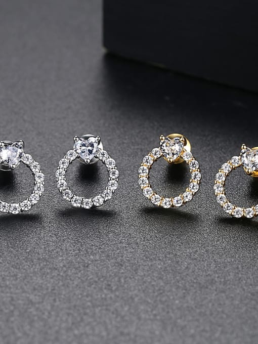 BLING SU Copper inlay AAA zircon simple love ring earrings 2