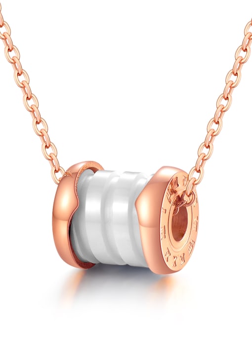 1120-Rose Gold and White Ceramics Stainless Steel With Rose Gold Plated Fashion Geometric Necklaces