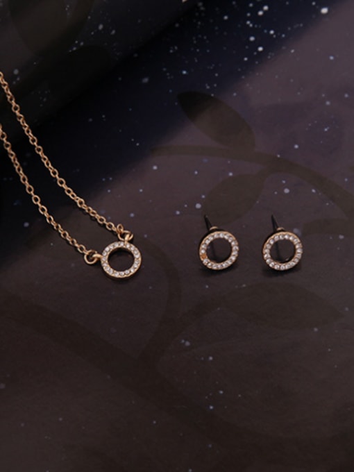 BESTIE Alloy Imitation-gold Plated Simple style Rhinestones Hollow Circle Three Pieces Jewelry Set 1