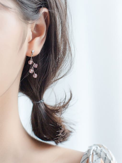 Rosh S925 Silver  Wavy Strawberry Crystal Drop Earrings 2