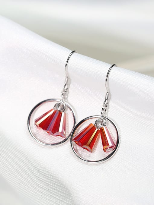 Peng Yuan Fashion Hollow Round Red Plastic Decoration 925 Silver Earrings 0