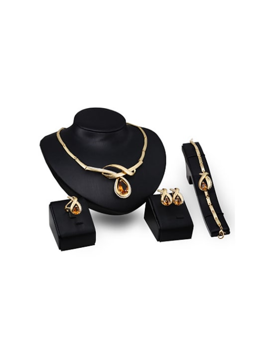 BESTIE Alloy Imitation-gold Plated Fashion Water Drop Crystal and CZ Four Pieces Jewelry Set 0