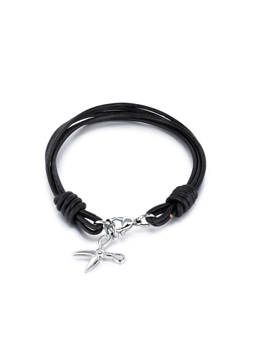 Open Sky Fashion Little Scissors Black Artificial Leather Bracelet