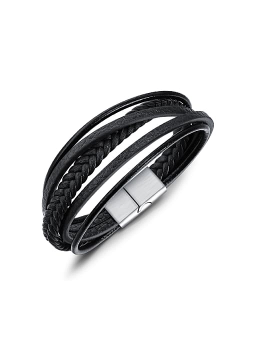 Black Fashion Multi-band Artificial Leather Bracelet