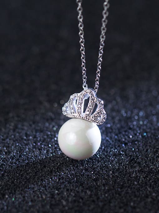 Rosh S925 Silver Small Crown Pearl Necklace 0
