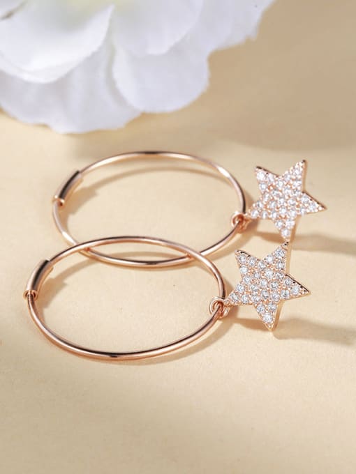 One Silver Fashion Zirconias-covered Star Rose Gold Plated 925 Silver Earrings 2