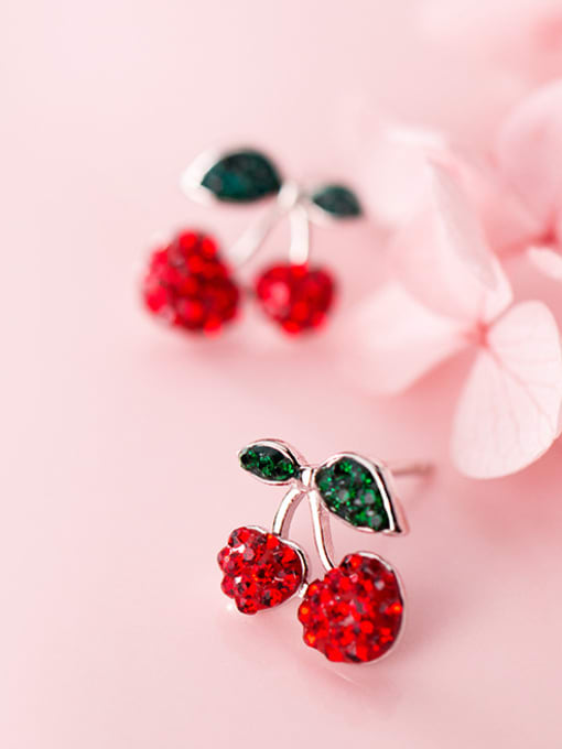 Rosh 925 Sterling Silver With Platinum Plated Cute Friut  Cherry Stud Earrings 1
