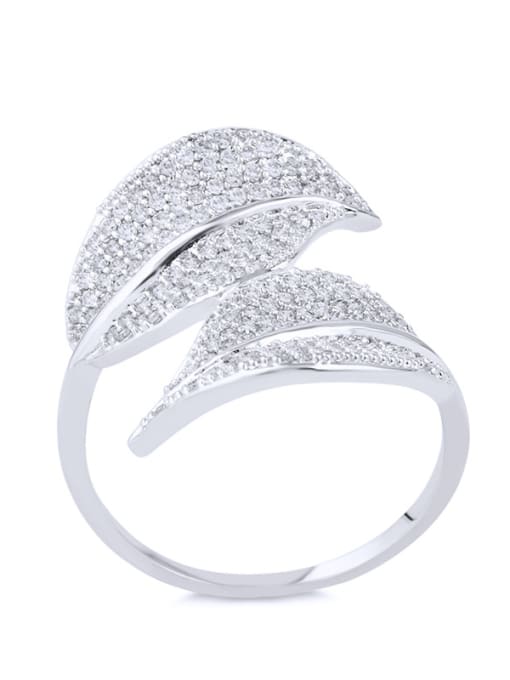 silvery Copper With Cubic Zirconia Fashion Leaf Cocktail Rings